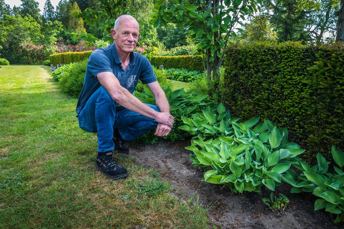 Beheerder Alwie Huisman van de Westerbegraafplaats bij het naamloze grafje AK41, waar ongeïdentificeerde stoffelijke resten uit het rampgebied zijn begraven.