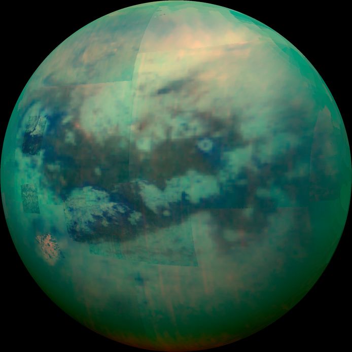 Infraroodbeeld van Titan, de maan van Saturnus.