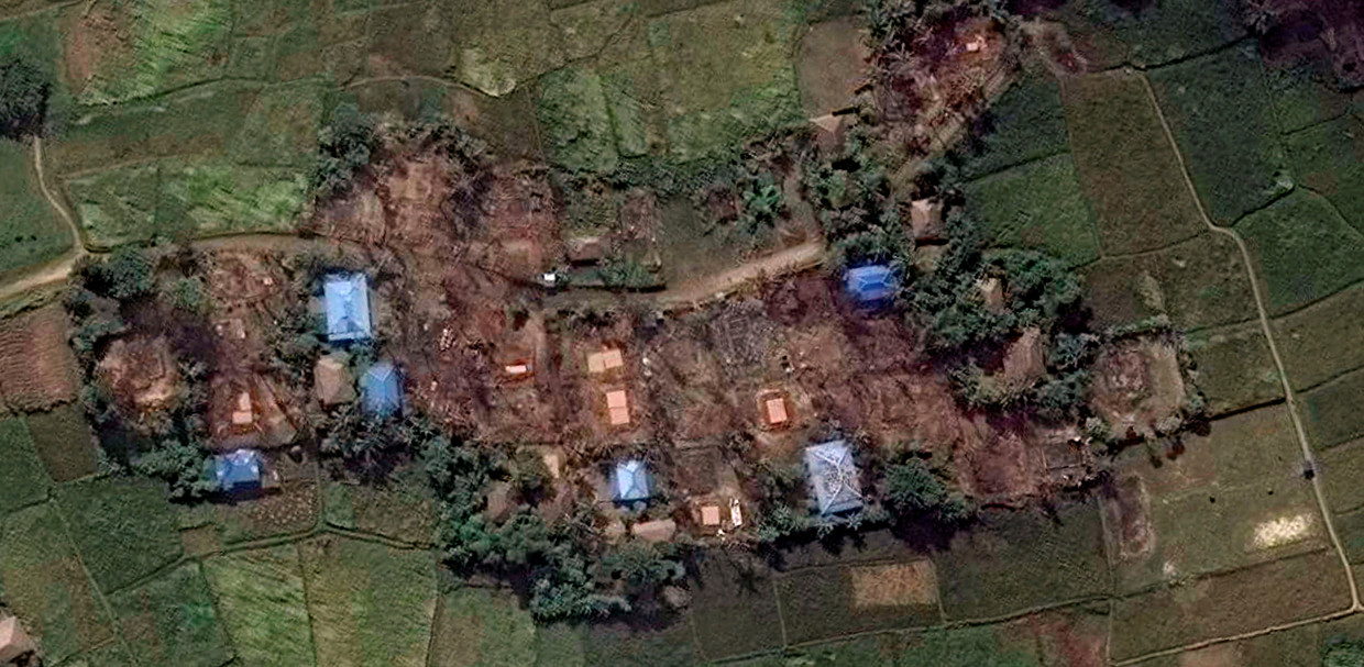 Verwoesting van het dorp Kyet Yoe Pyin in Burma na vernietiging door Burmese militairen. Beeld REUTERS