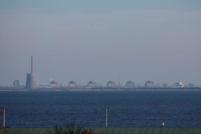 Zaporizhia Nuclear Power Plant seen from Nikipol.