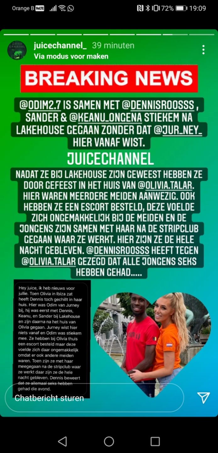 Jørney en Odim uit 'Ex on the Beach: Double Dutch' zijn niet langer een stel. Instagramaccount Juicechannel denkt te weten waarom.