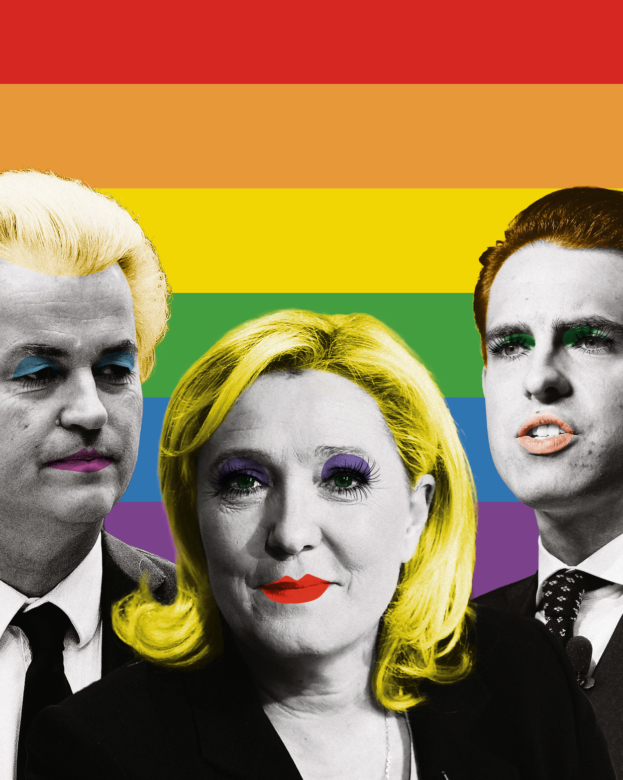 Geert Wilders, Marine Le Pen en Tom Van Grieken. Beeld RV