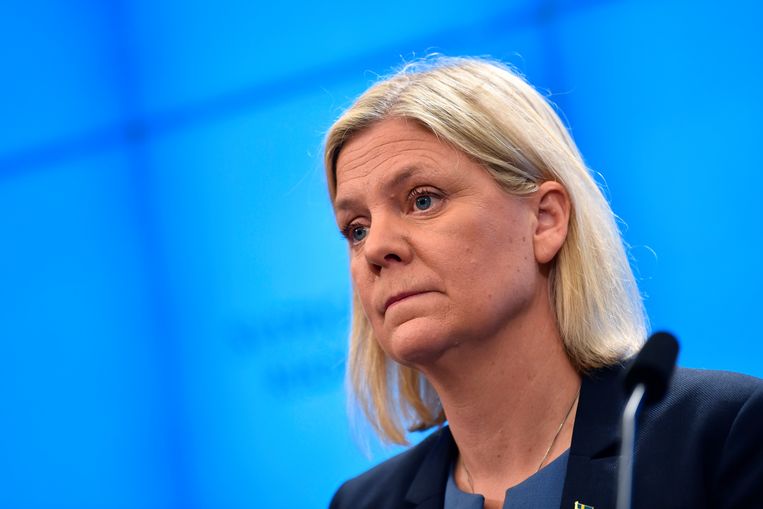 Magdalena Andersson trad af op de dag  dat ze was gekozen tot eerste vrouwelijke premier van Zweden. Beeld AP