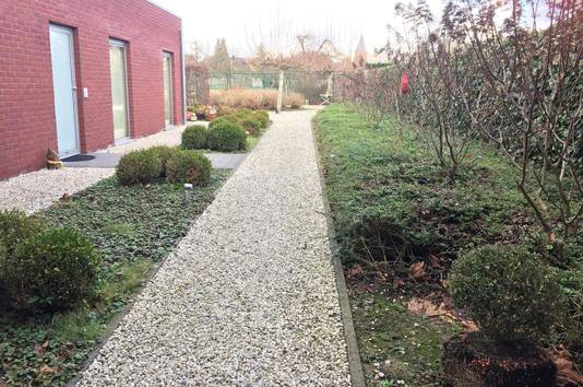 De tuin die volgens de het koppel verloederd is.