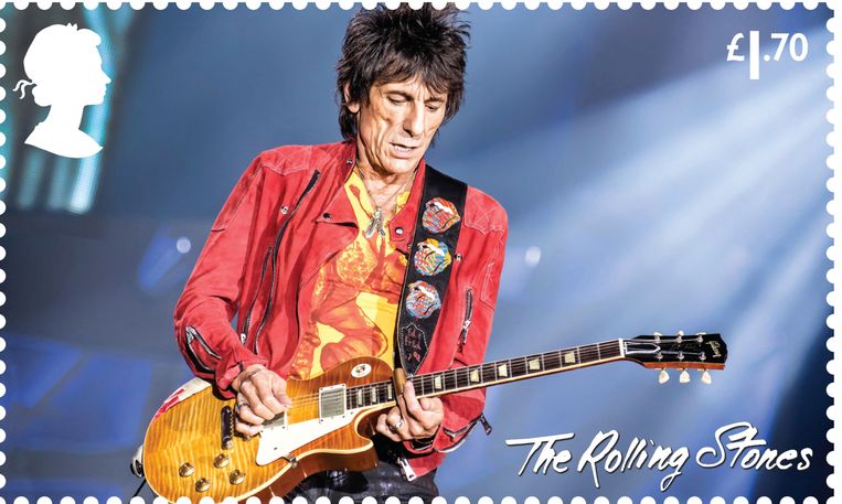 Een postzegel ter ere van de zestigste verjaardag van de Britse band The Rolling Stones. Beeld via REUTERS