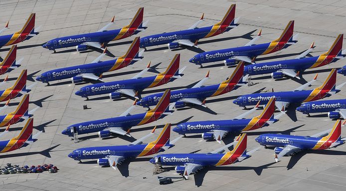 Southwest Airlines Boeing 737 MAX-vliegtuigen die gedwongen aan de grond staan.