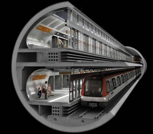 Dwarsdoorsnede van metrotunnel in Barcelona.