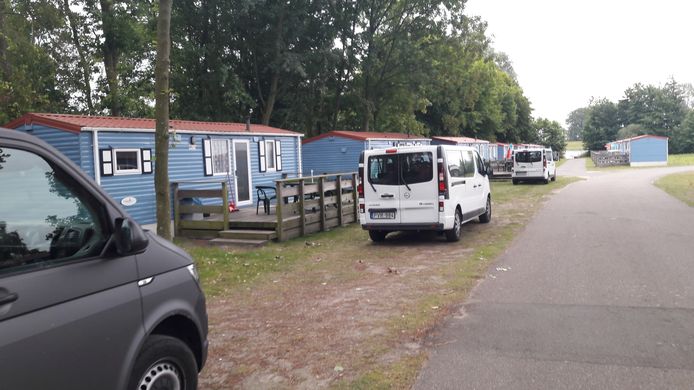 Veel busjes met buitenlandse kentekenplaten op vakantiepark Marina Beach bij Hoek.