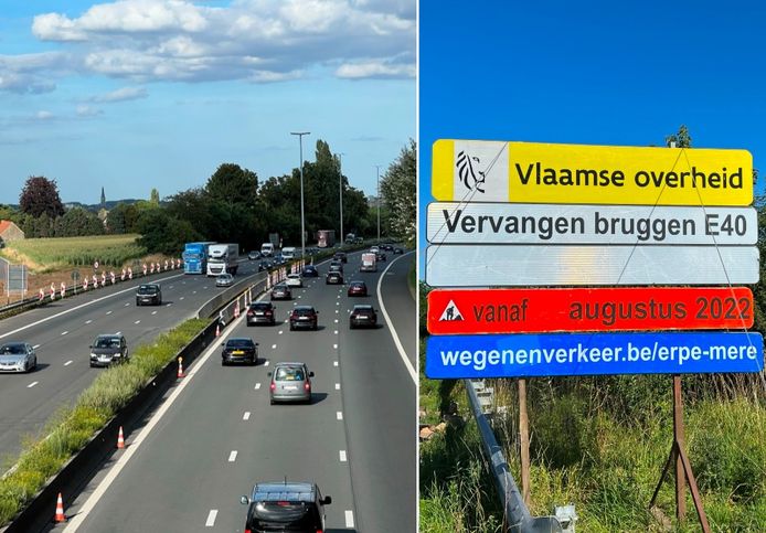 Vanaf maandag 8 augustus moest het verkeer op de E40 richting Gent tussen Aalst en Erpe-Mere al over twee versmalde rijstroken.