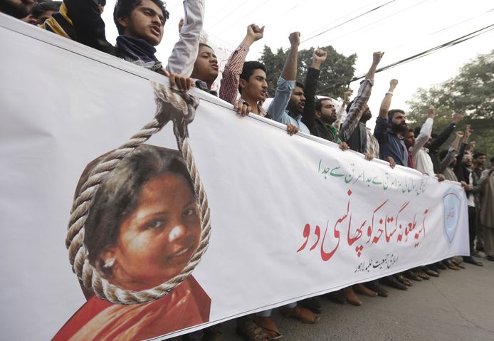Protesten in Pakistan tegen de vrijlating van Asia Bibi.