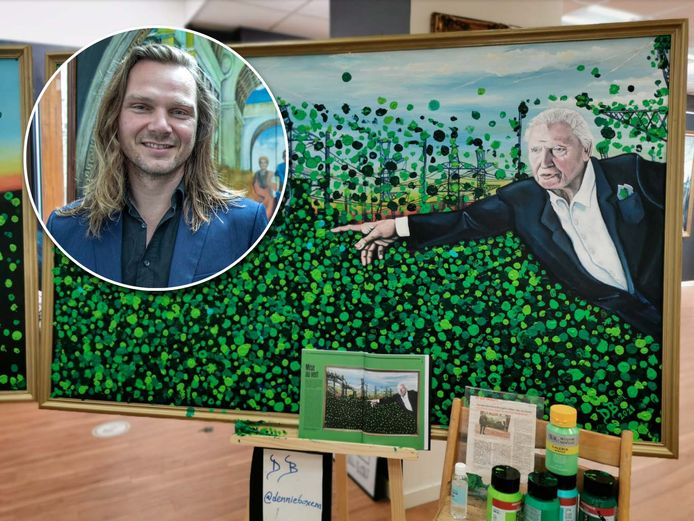 De donatiepot waarmee de Zwolse kunstenaar Dennie Boxem geld ophaalt voor Serious Request werd gestolen. In het atelier van Boxem kunnen bezoekers met een stip bijdragen aan een participatiekunstwerk. - Inzet: archieffoto
