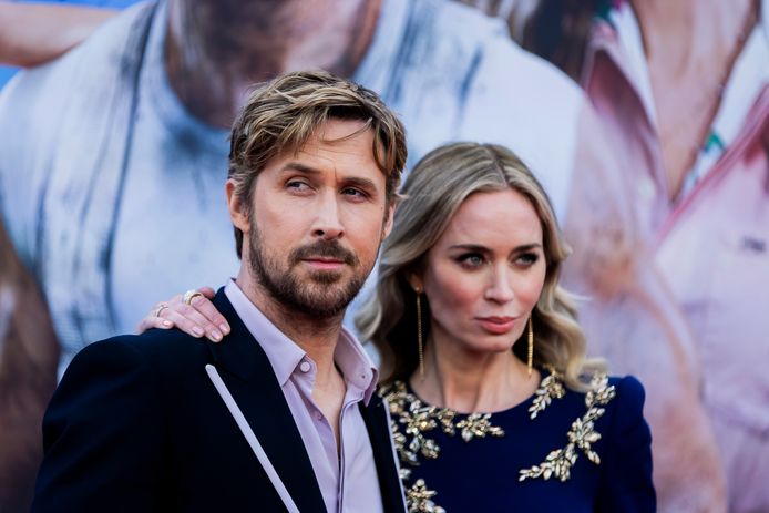 Ryan Gosling en Emily Blunt poseren tijdens de Europese première van The Fall Guy.