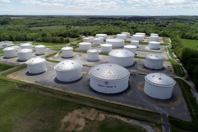 Een opslagplaats van Colonial Pipeline in Woodbine, Maryland in de VS.  Beeld REUTERS