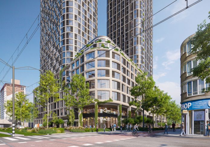 De woontorens van The Grace die in Den Haag moeten verrijzen. Door onzekerheid in regelgeving raakt het project vertraagd.