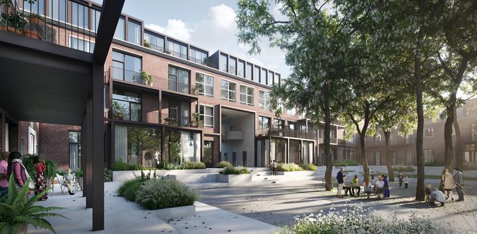 Zo moet de school er straks uit komen te zien, met een doorsteek van het park naar de Drienerstraat.