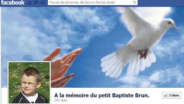 Page Facebook en mémoire de l'enfant décédé