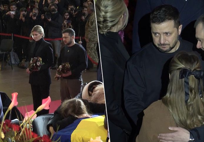 Zelensky in tranen bij afscheid slachtoffers crash Kiev
