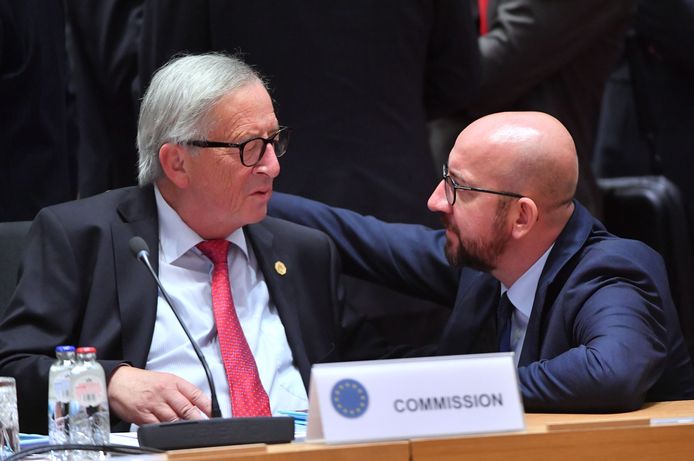 Europees Commissievoorzitter Jean-Claude Juncker en premier Charles Michel op de Europese top deze week.
