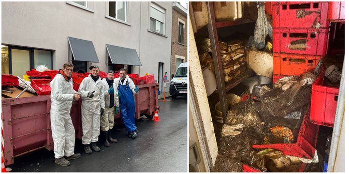 Vier collega’s halen deze week meer dan 1.000 kilo rottend vlees uit een slagerij in Zwevegem. De slagerij staat al twee jaar leeg na een faillissement.