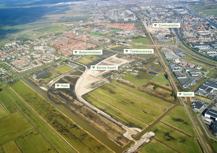 Luchtfoto van de nieuwe wijk Triangel in Waddinxveen.
