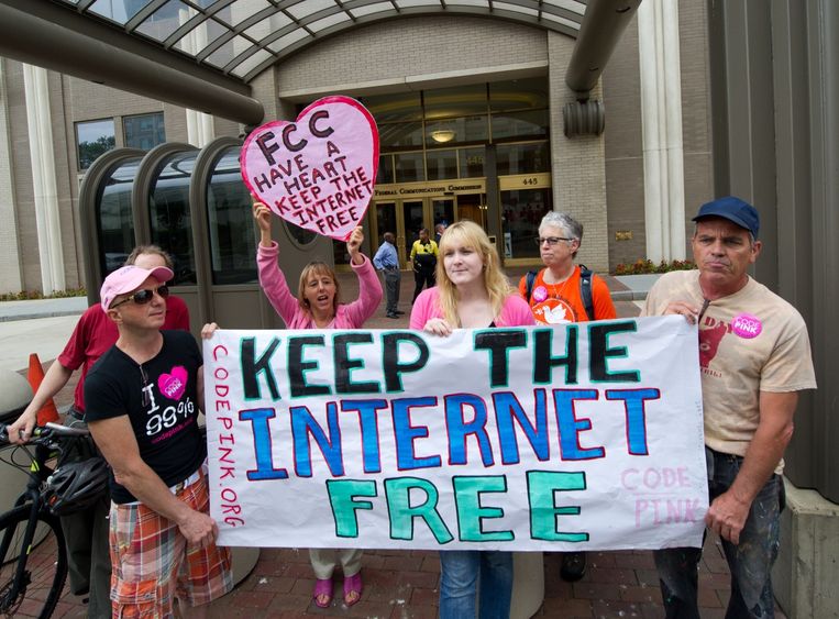 Demonstranten voor netneutraliteit in Washington. Beeld afp