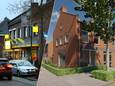 Links: de Jumbo in de Nieuwstraat toen deze nog open was, rechts een artist impression van de nieuwe huizen aan de Nieuwstraat