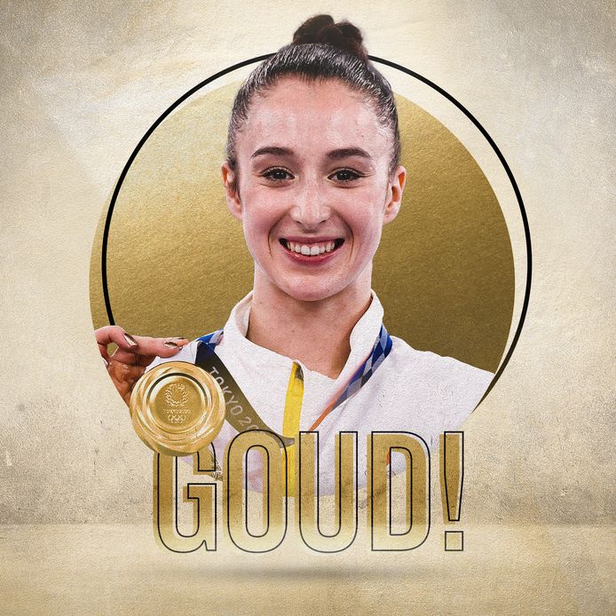 Nina Derwael wint goud op de Spelen van Tokio.