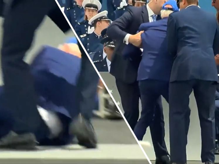 Biden valt tijdens diploma-uitreiking bij Air Force Academy