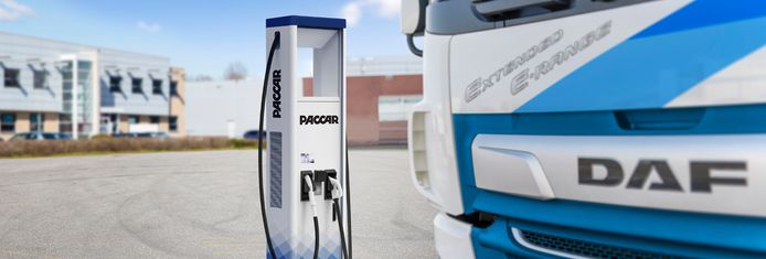 Laadstation van Paccar voor elektrische trucks van DAF. De afgebeelde lader is geproduceerd door ABB.