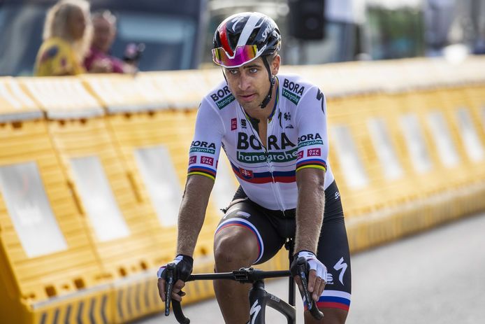 Peter Sagan komt over de finish in de eerste etappe van de Benelux Tour.