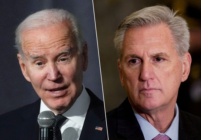 Democraat Joe Biden (links) en Republikein Kevin McCarthy (rechts) zijn tijdens een eerste gesprek niet tot een akkoord over de verhoging van het schuldplafond gekomen Beeld AP Photo/Manuel Balce Ceneta en Reuters/Elizabeth Frantz