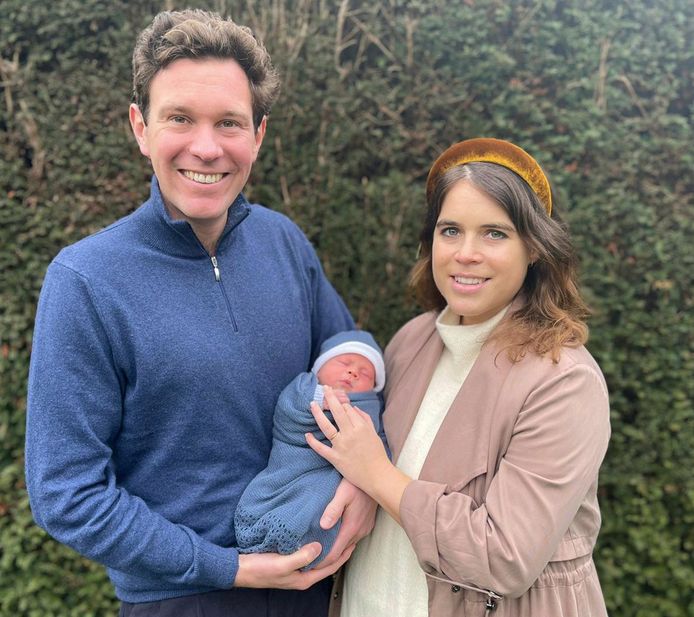 Prinses Eugenie en Jack Brooksbank met zoontje August Philip Hawke Brooksbank.