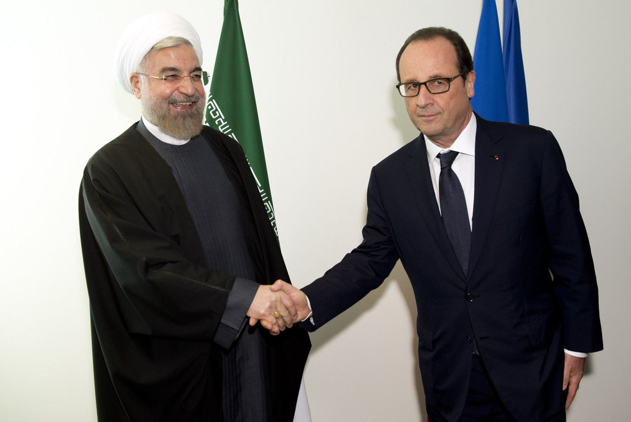 Rohani met de Franse president Hollande, afgelopen september in New York. Beeld afp