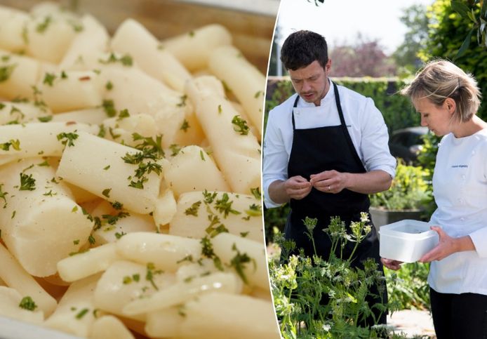 Jonas en Laurence Haegeman van De Vijf Seizoenen in Brakel,  het beste groenterestaurant van het jaar volgens We're Smart Green Guide, zetten elk seizoen standaard schorseneren op de kaart.