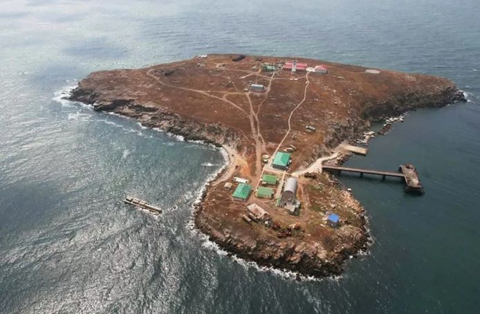 Het Oekraïense grenseiland Zmiinyi, ook wel Slangeneiland genoemd.