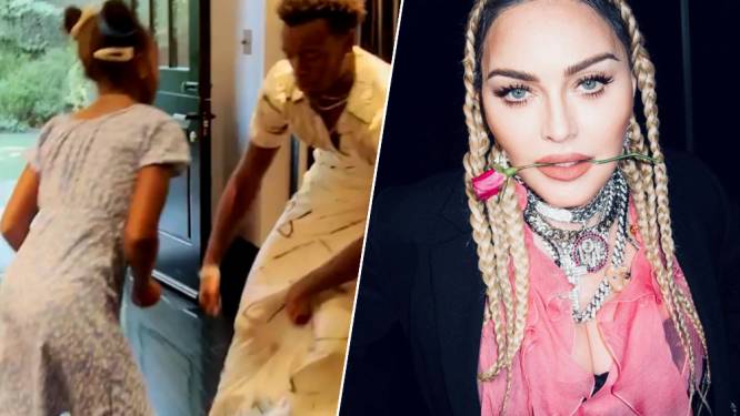 Zoon van Madonna danst in jurk samen met zusje