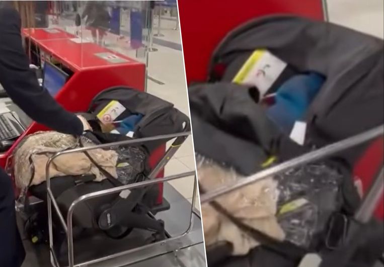 Twee Belgische ouders zouden hebben geweigerd om een vliegticket voor hun zoon te kopen en lieten de baby dan maar achter aan de incheckbalie.  Beeld Facebook (Yafi)