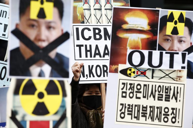 Protest tegen Kims raketproeven Beeld EPA