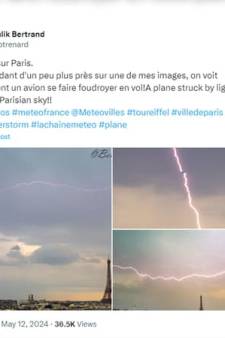 Un avion “foudroyé” au-dessus de la tour Eiffel: les images impressionnantes