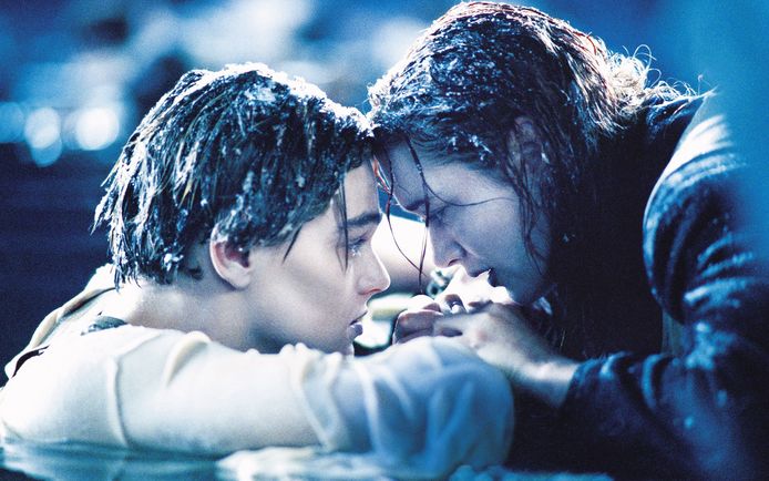 Leonardo DiCaprio als Jack, met Kate Winslet als Rose in de film Titanic uit 1997.