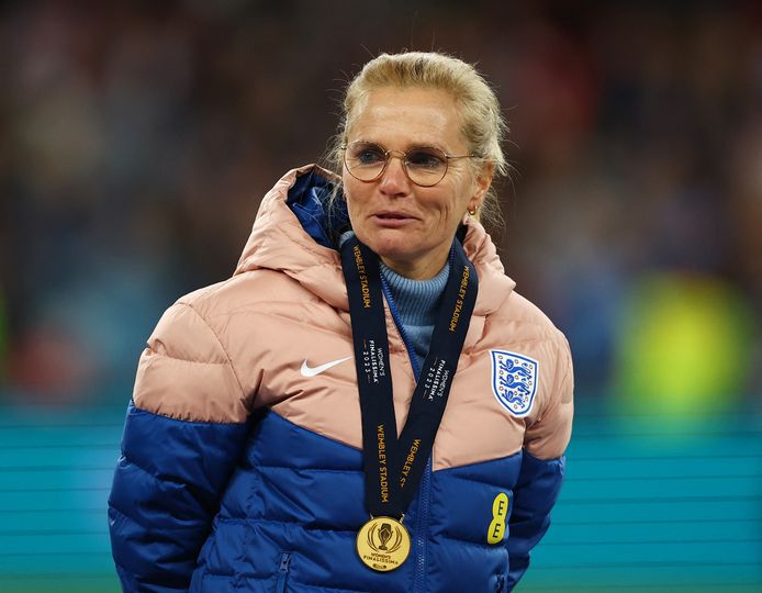 Sarina Weigman with her medal after the finalsima at Wembley.