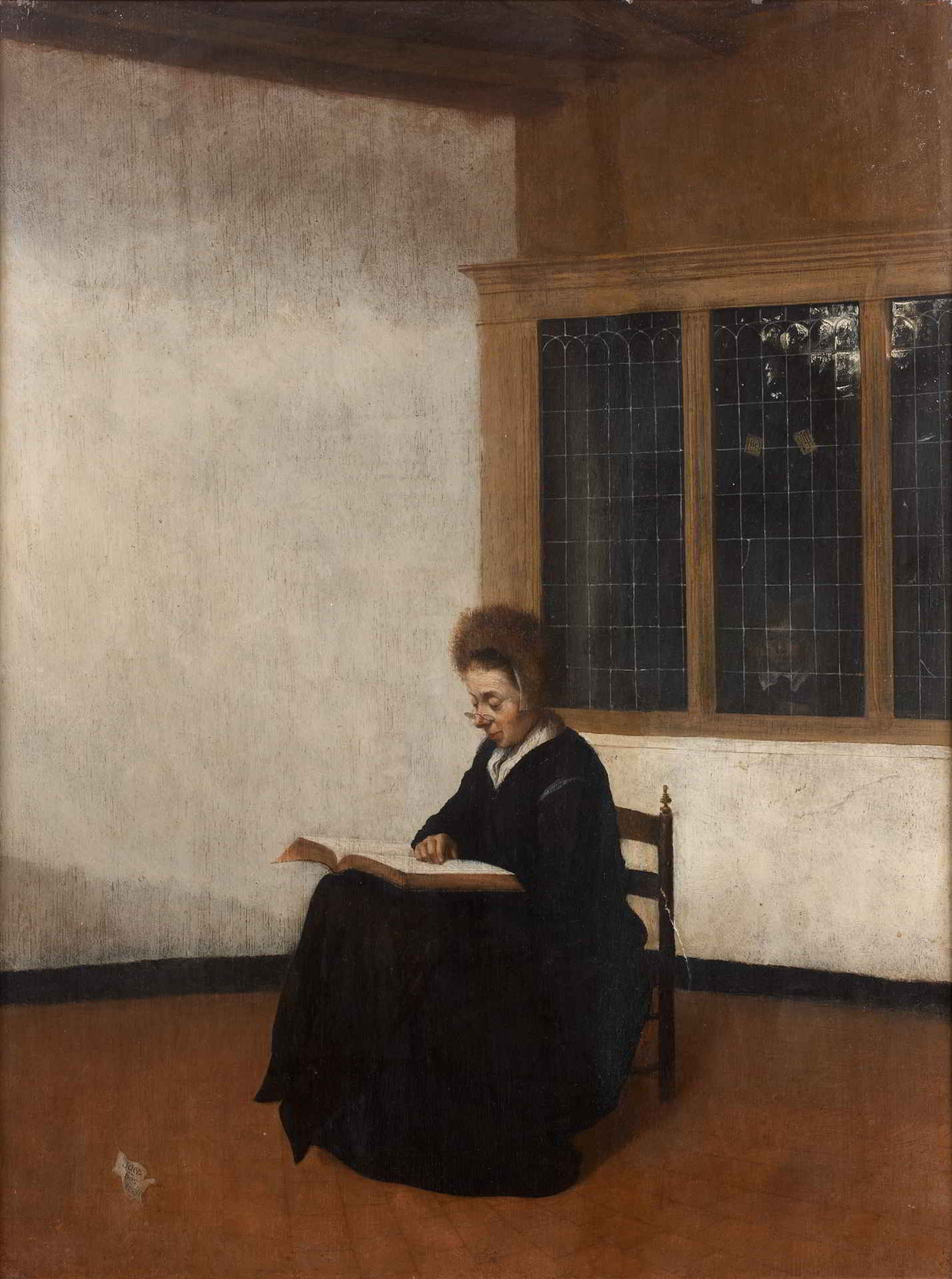 Een lezende vrouw door Jacobus Vrel (ca. 1650-1670).  Beeld 