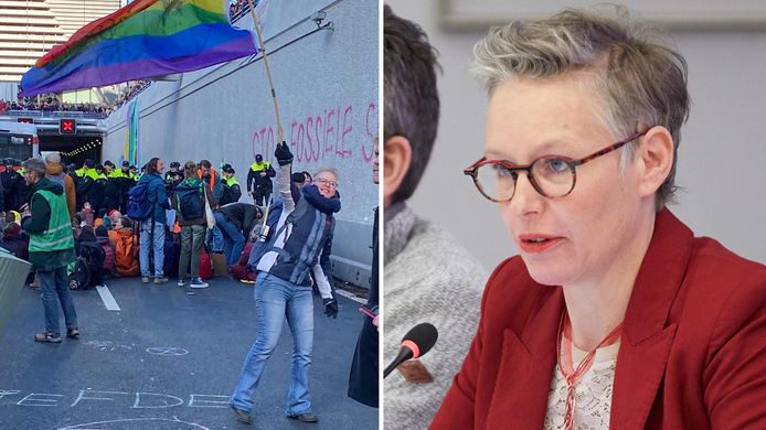 Twee keer Andra Weg: links als demonstrante op de A12 in Den Haag en rechts in de raad als fractievoorzitter van GroenLinks in Berkelland.