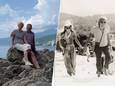 John en Lucyl, meer dan 50 jaar later terug op de plek van hun verloving. Rechts: John en Lucyl tijdens hun verlovingsreis in 1971.