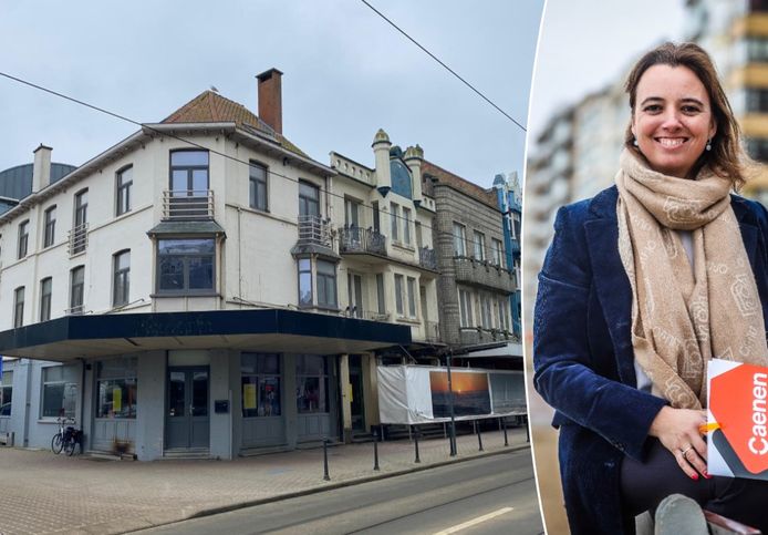 Liesbeth Himpens van Caenen De Panne belicht de plannen met de site op de hoek van de Sloepen- en Nieuwpoortlaan