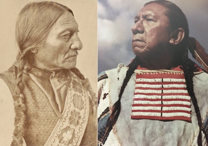 Sitting Bull op een foto genomen rond 1885 (links) en achterkleinzoon Ernie LaPointe.