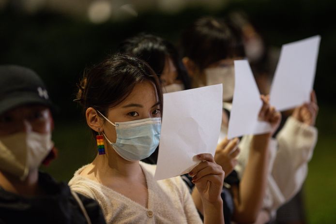 Een protestactie van universiteitsstudenten in Shanghai