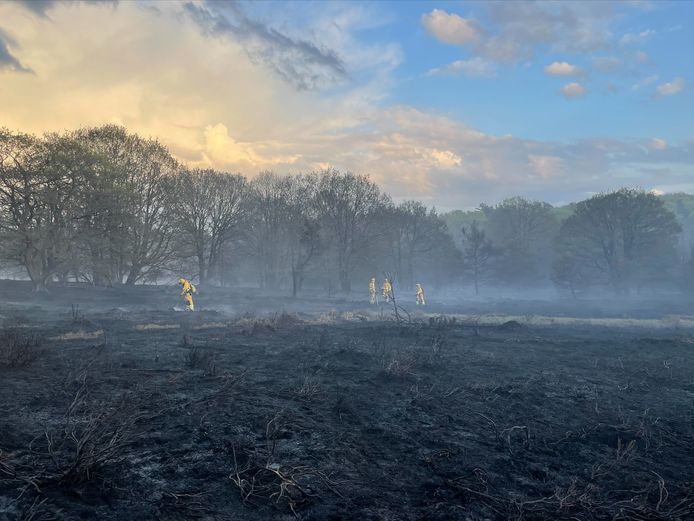De handcrew in actie op de Sallandse Heuvelrug, afgelopen zondag.