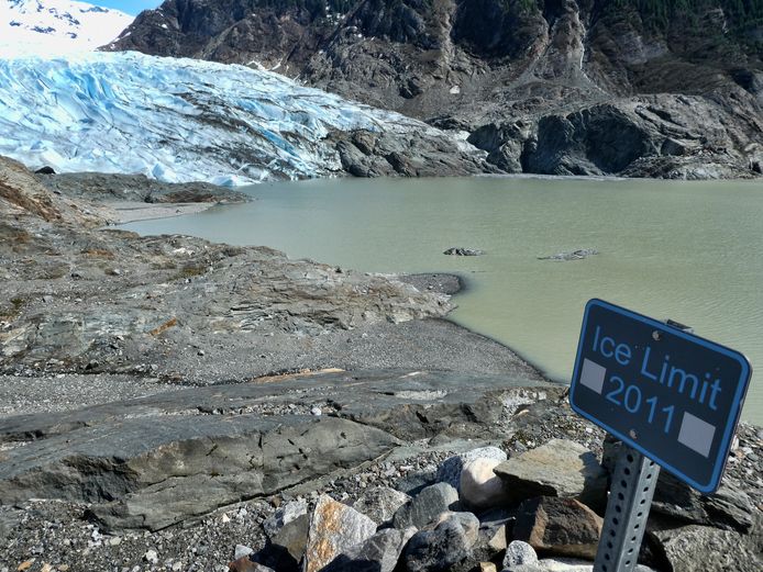 De Mendenhall gletsjer in Alaska smelt snel.