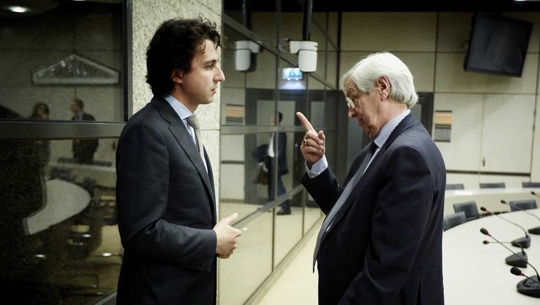 ABN-commissaris Rik van Slingelandt in gesprek met GroenLinks-Kamerlid Jesse Klaver. Beeld anp